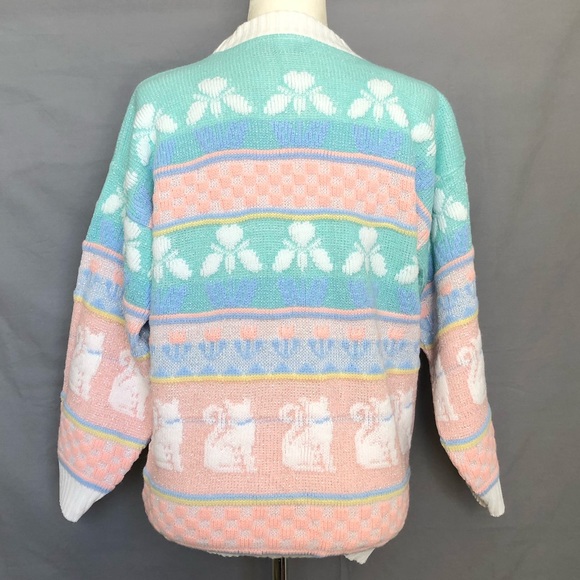 Vintage Cats Pastel Sweater Fairy Kei Sweater S/M - Picture 2 of 8